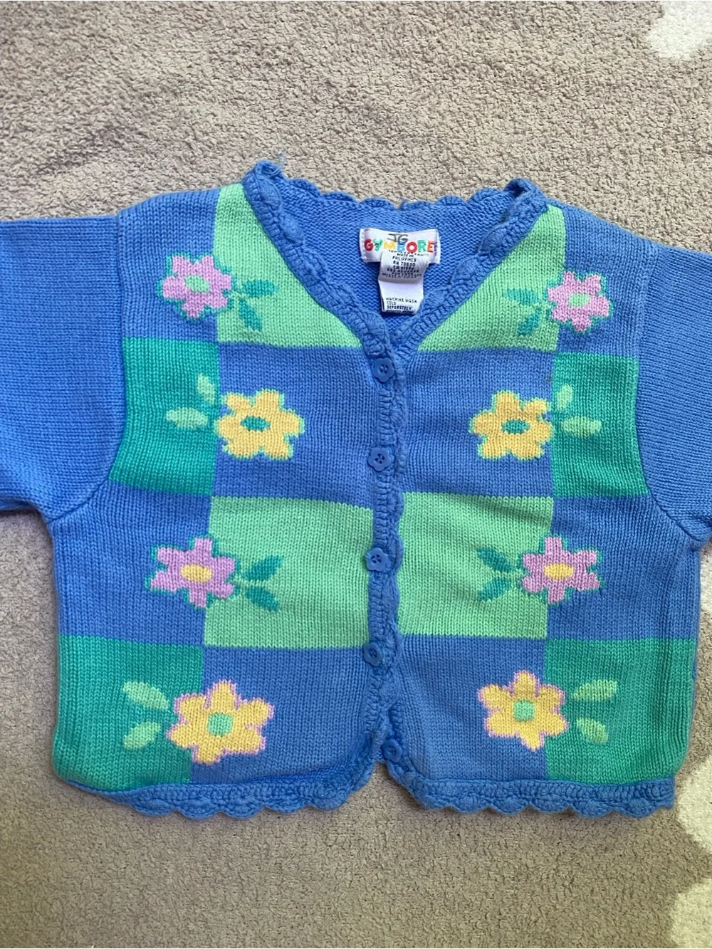 Gymboree 1998 Spring in Bloom 2/3yo blue floral block cardigan